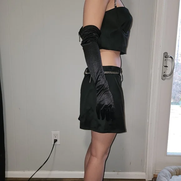 NWT Dolls Kill Sexy , Midnight Black Satin Skirt Set - Picture 11 of 12